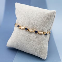 18k Vintage Sapphire & Diamond Tennis bracelet - 0.28 ct diamonds - solid gold