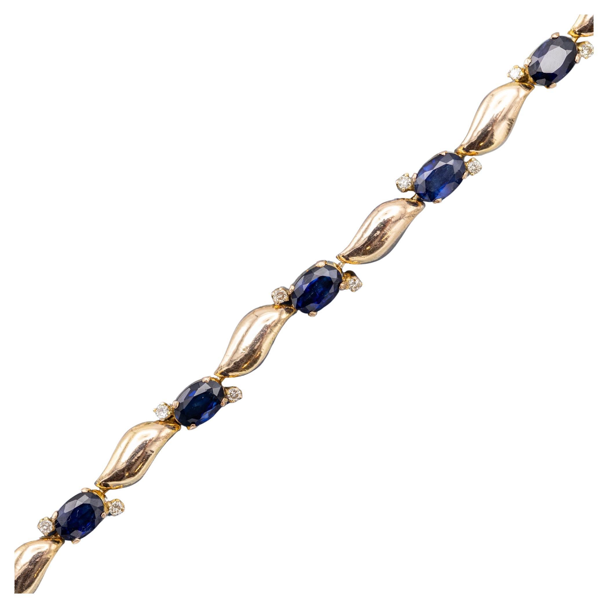 Pulsera tenis zafiro y diamantes 18k Vintage - 0,28 ct diamantes - oro macizo