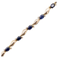 18k Vintage Sapphire & Diamond Tennis bracelet - 0.28 ct diamonds - solid gold