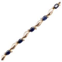 Bracciale tennis con zaffiri e diamanti vintage 18k - 0,28 carati di diamanti - oro massiccio