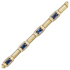 18k Vintage Sapphire & Diamond Tennis bracelet - 0.5 ct diamonds - solid gold