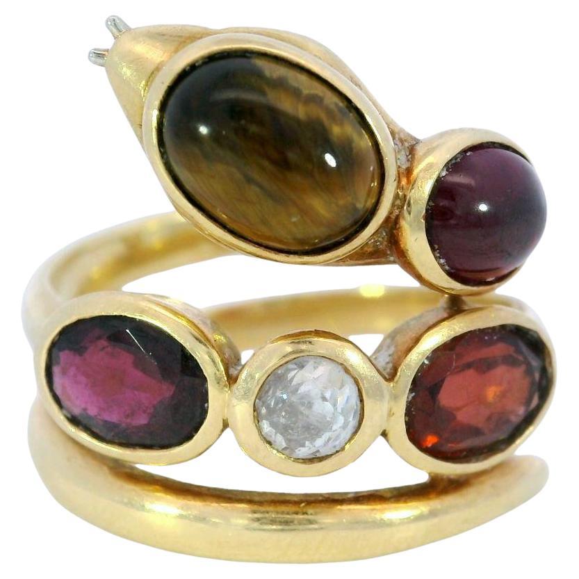 18K Vintage Snake Multi-Stone Ring made in Yellow Gold For Sale at 1stDibs