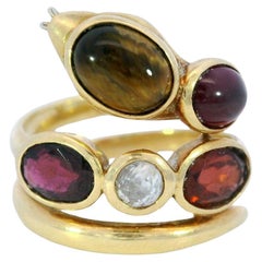 18K Vintage Snake Multi-Stone Ring made in Yellow Gold