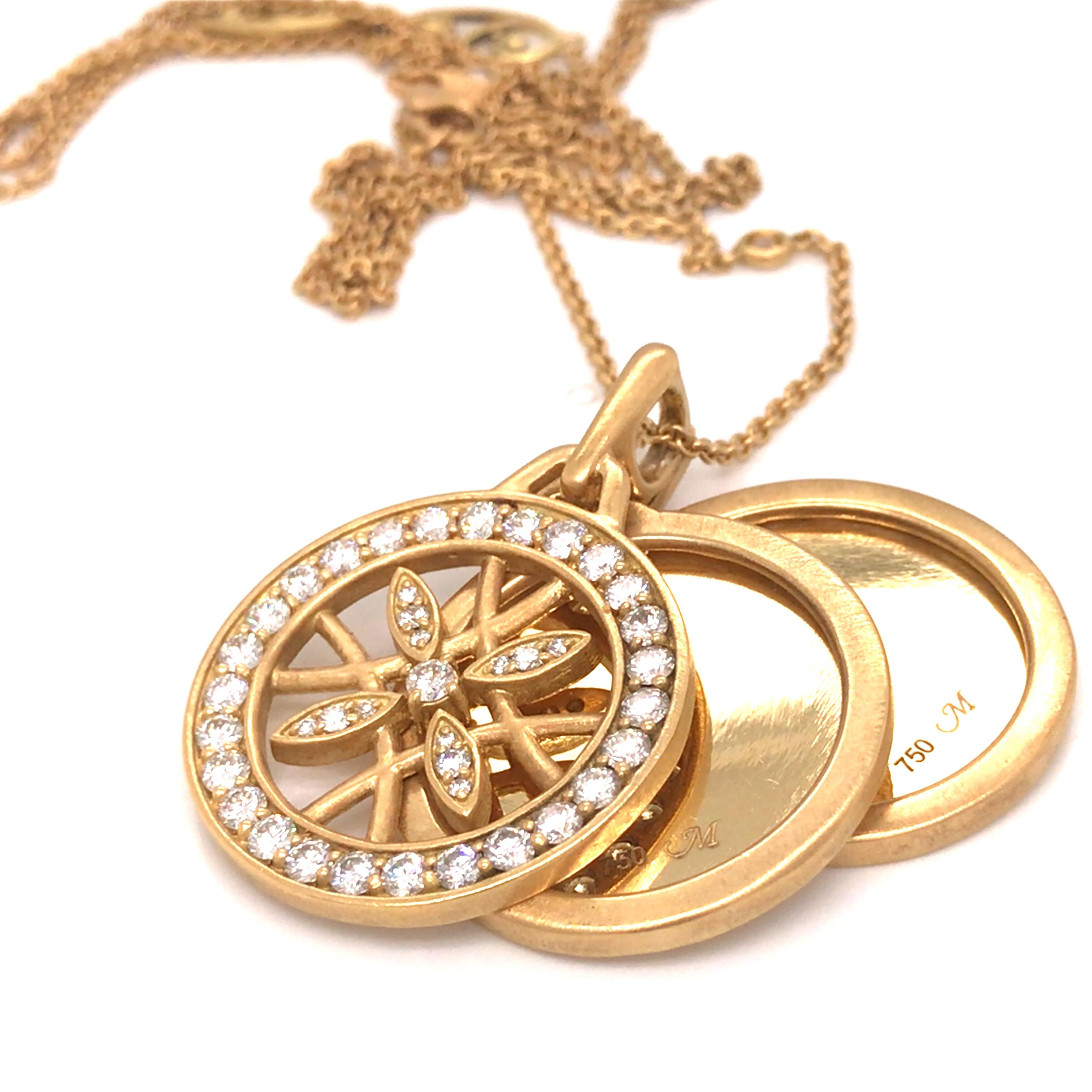 Vintage Stackable Diamond Locket Pendant Station Necklace in 18K Yellow Gold.  Round Brilliant Cut Diamonds weighing 2.03 carat total weight, G-H in color and VS in clarity are expertly set.  The Necklace measures 27 inch in length, the pendant