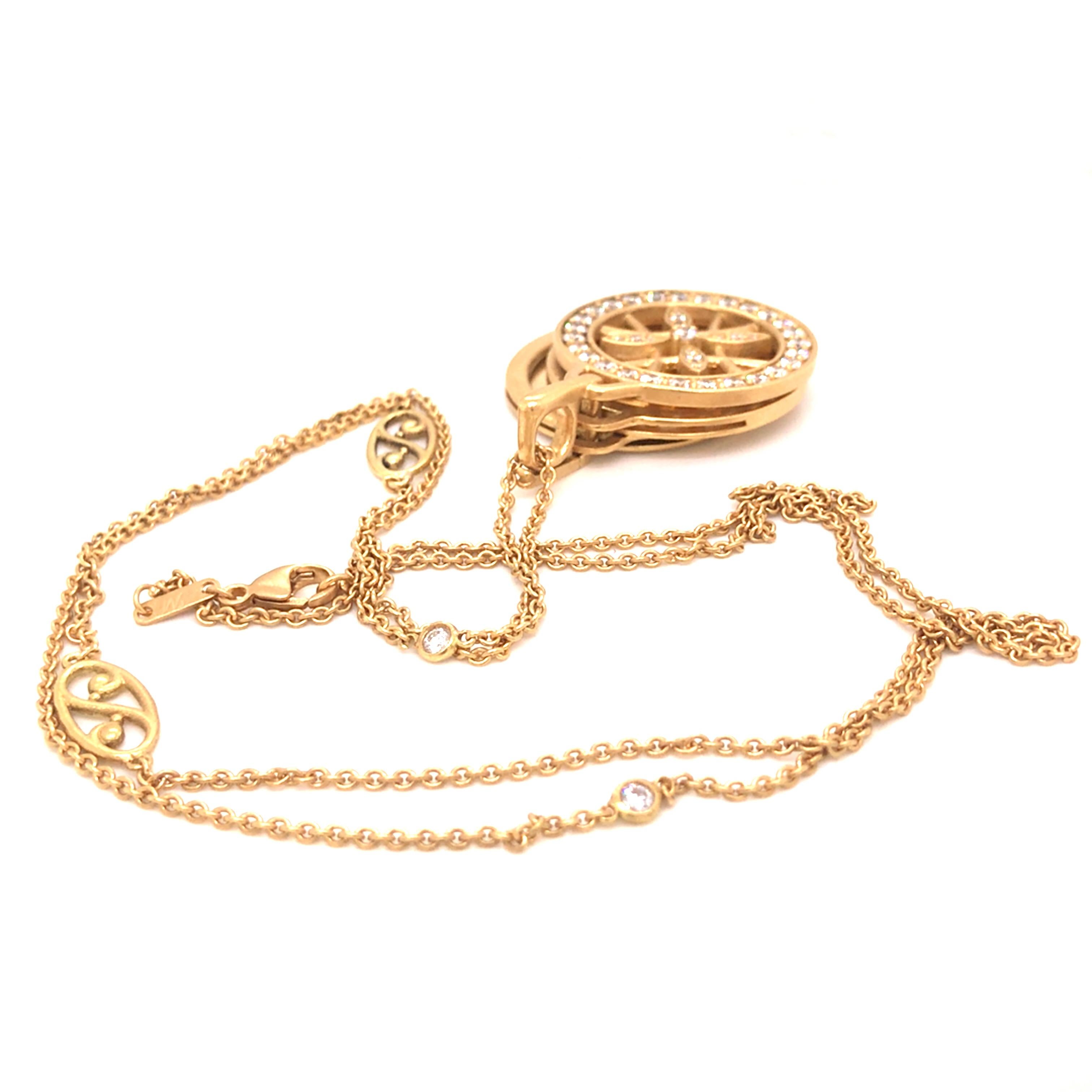 18K Vintage Stackable Diamond Locket Pendant Station Necklace Yellow Gold 3