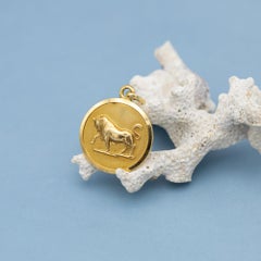 18k Vintage Taurus - 18 karat zodiac charm pendant - solid yellow gold Star Sign