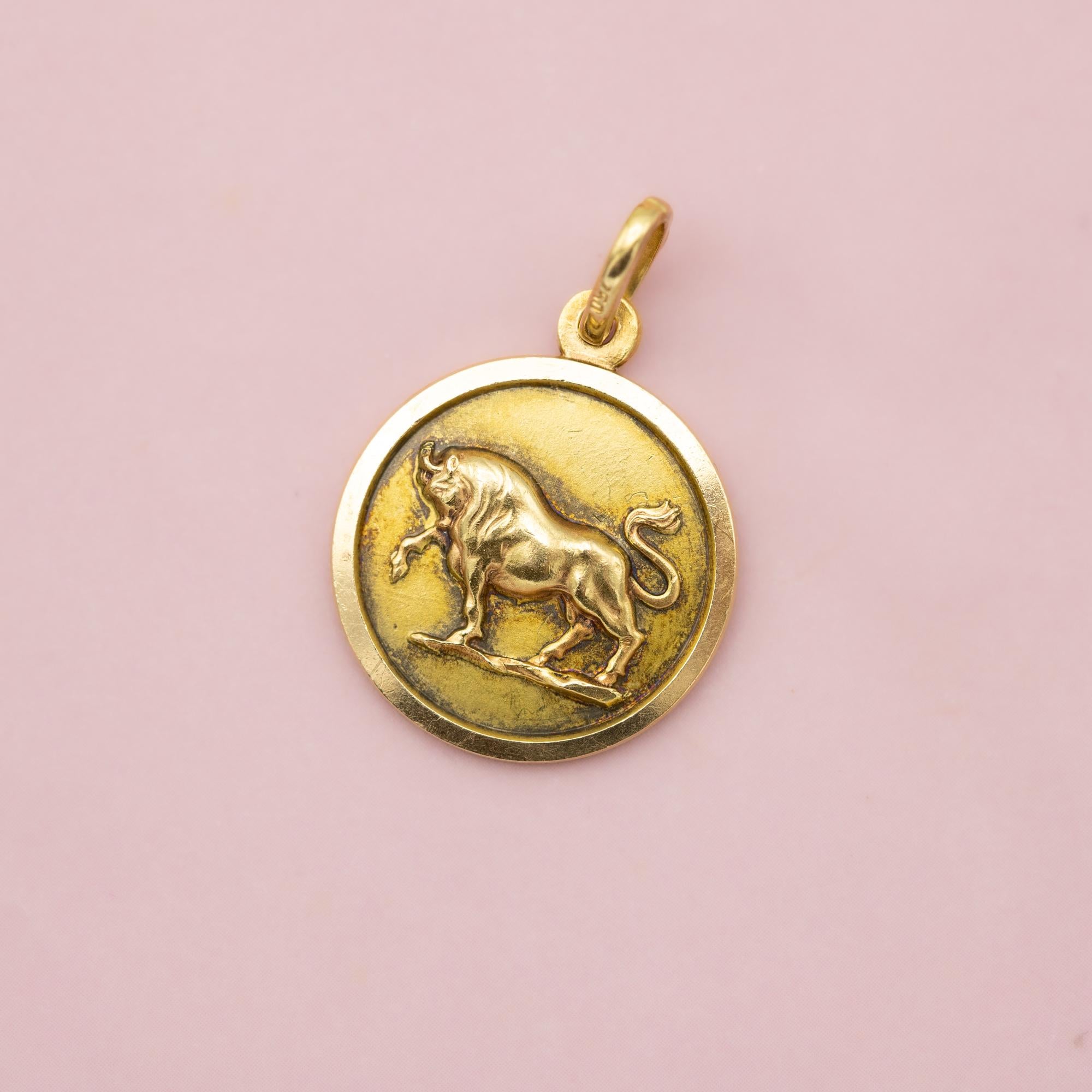 18k Vintage Taurus - 18 karat zodiac charm pendant - solid yellow gold Star Sign 3