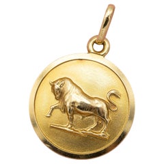 18k Vintage Taurus - 18 karat zodiac charm pendant - solid yellow gold Star Sign