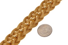 18k Vintage Two Row Braided Mesh and Raindrop Center Bracelet