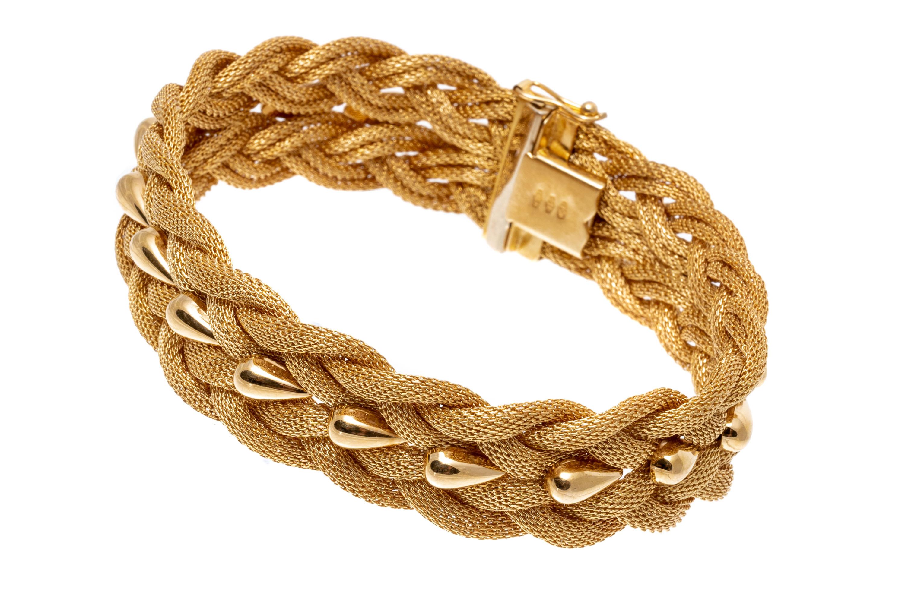 Bracelet vintage en maille tressée à deux rangées et en forme de goutte de pluie 18 carats en vente 2