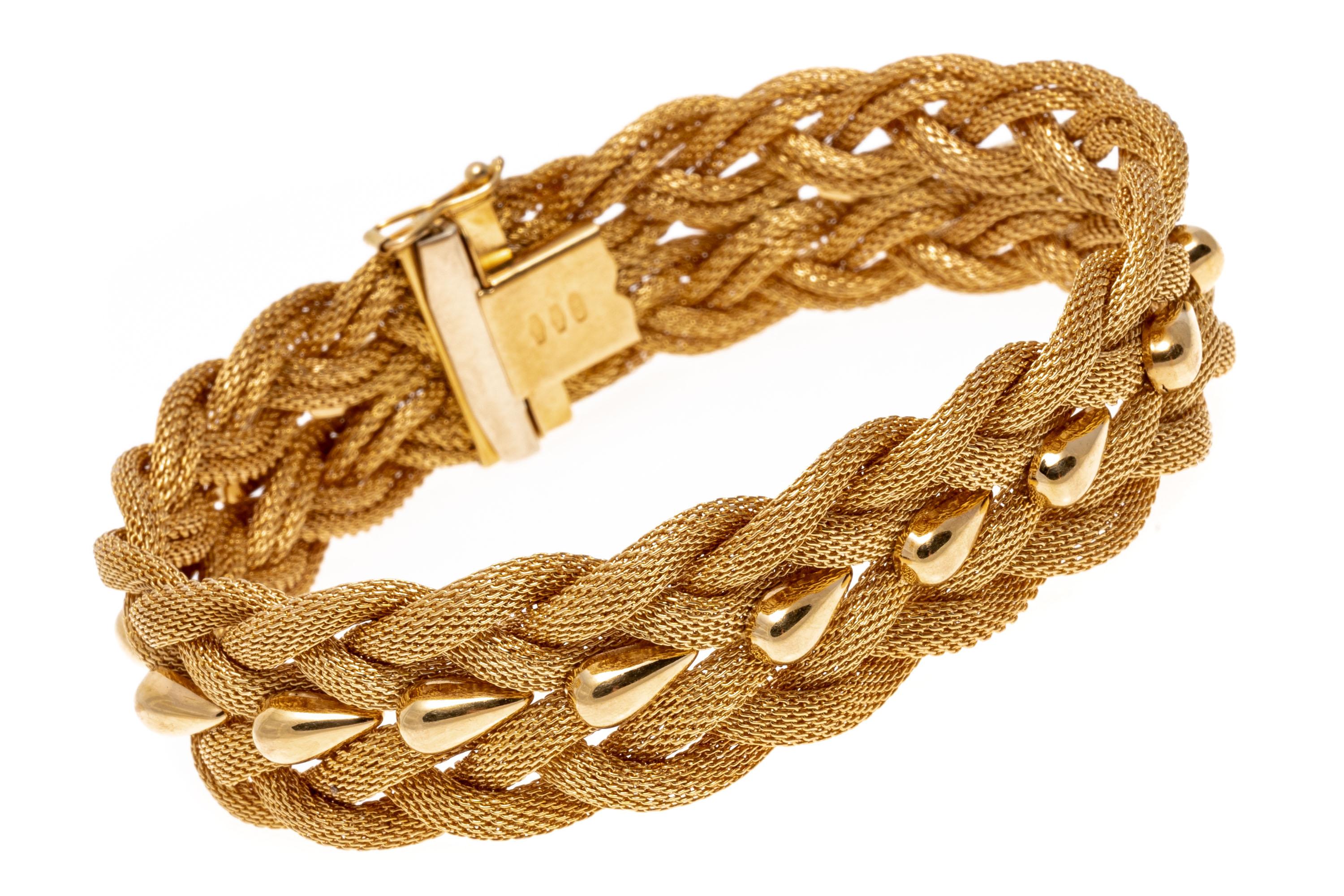 Bracelet vintage en maille tressée à deux rangées et en forme de goutte de pluie 18 carats en vente 3