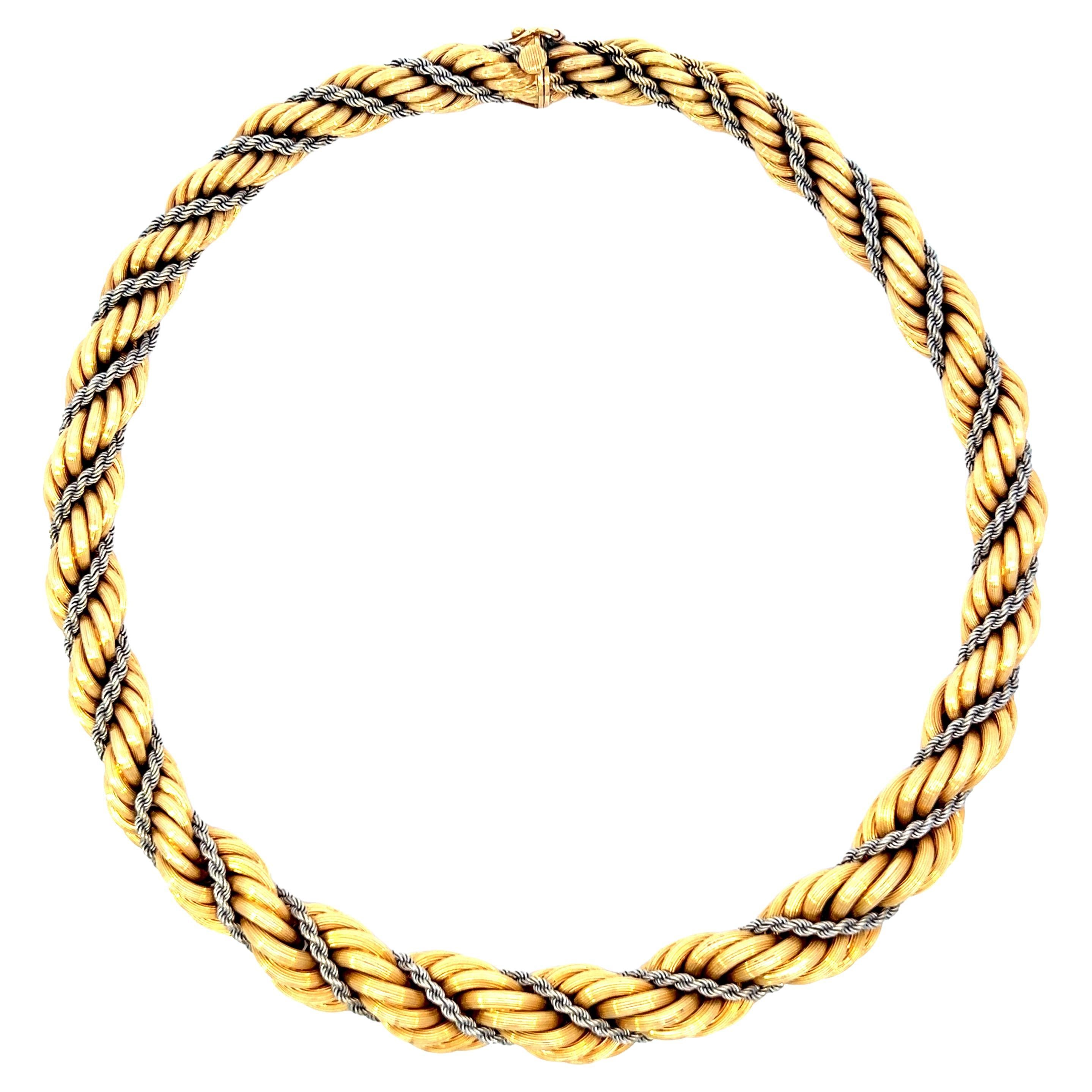 18K Vintage Two-Tone Solid Rope Chain 16" For Sale