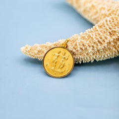 18K Vintage zodiac charm - Gemini - round 18 karat solid yellow gold Star sign
