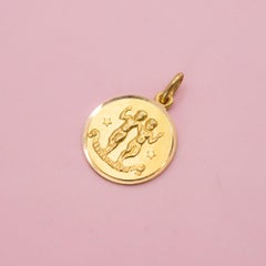 18K Vintage zodiac charm - Gemini - round 18 karat solid yellow gold Star sign