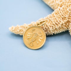 18K Vintage zodiac charm - Scorpio - round 18 karat solid yellow gold Star sign
