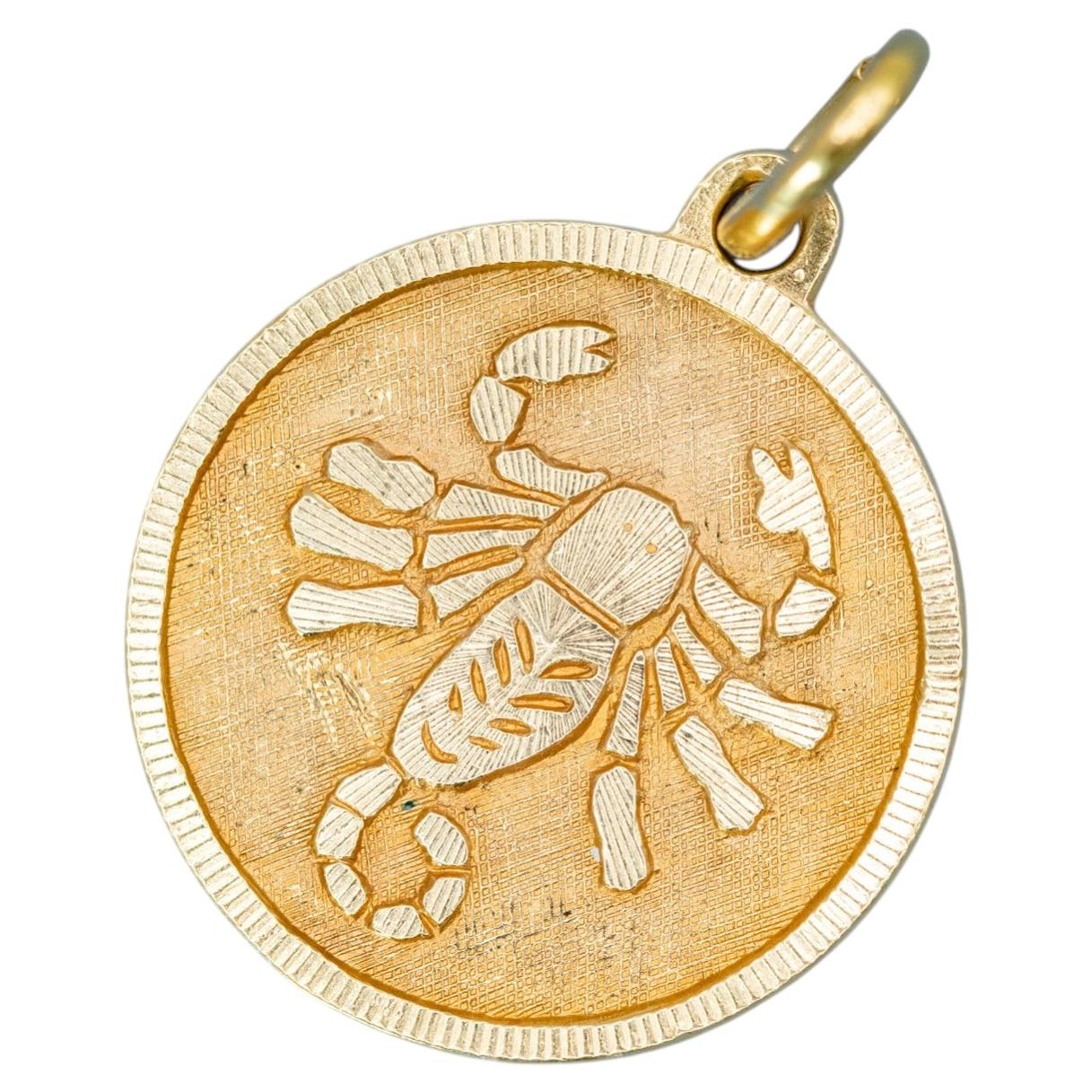 18K Breloque vintage du Zodiac - Scorpion - ronde en or jaune massif 18 carats Signe astrologique