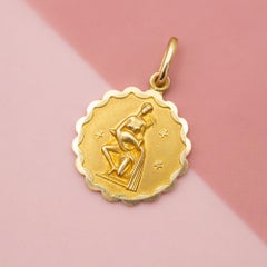 18K Vintage zodiac pendant - Aquarius 18 karat solid yellow gold Star sign charm
