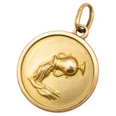 18K Vintage zodiac pendant - Aquarius - 18 karat solid yellow gold Star sign