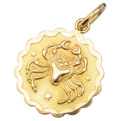 18K Vintage zodiac pendant - Cancer charm - 18 karat solid yellow gold Star sign