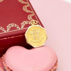 18K Vintage zodiac pendant - Gemini charm - 18 karat solid yellow gold Star sign