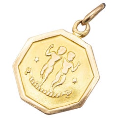 18K Vintage zodiac pendant - Gemini charm - 18 karat solid yellow gold Star sign
