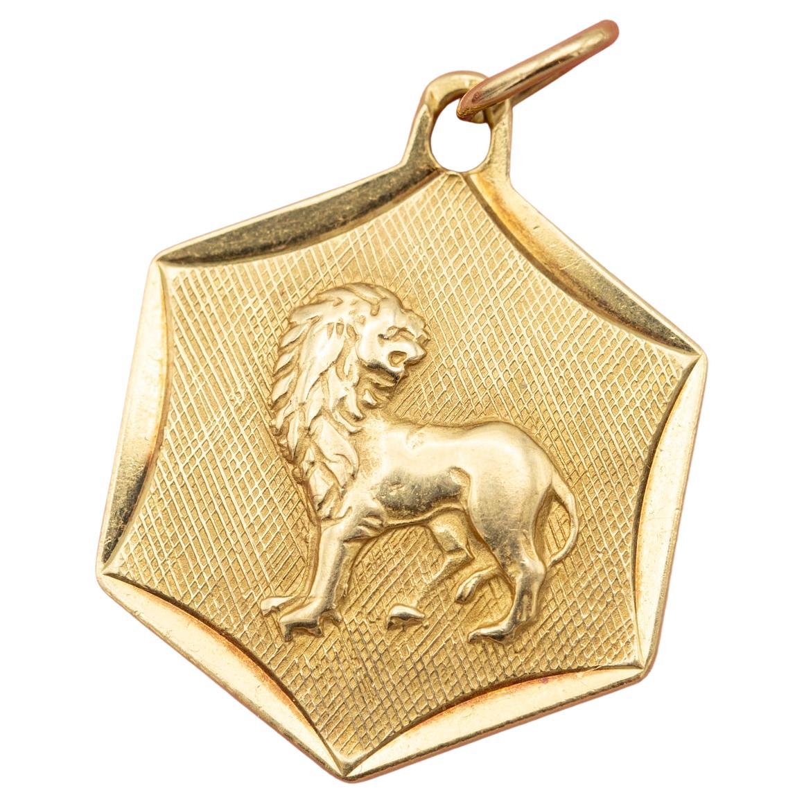 18K Vintage zodiac pendant - Leo - 18 karat solid yellow gold Star sign charm