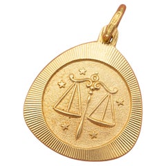 18K Vintage zodiac pendant - Libra - 18 karat solid yellow gold Star sign