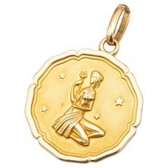 18K Vintage zodiac pendant - Virgo 18 karat solid yellow gold Star sign pendant