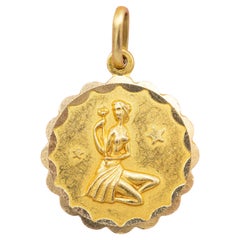 18K Virgo, Colgante encanto zodiacal vintage de 18 quilates - oro amarillo macizo - Signo zodiacal