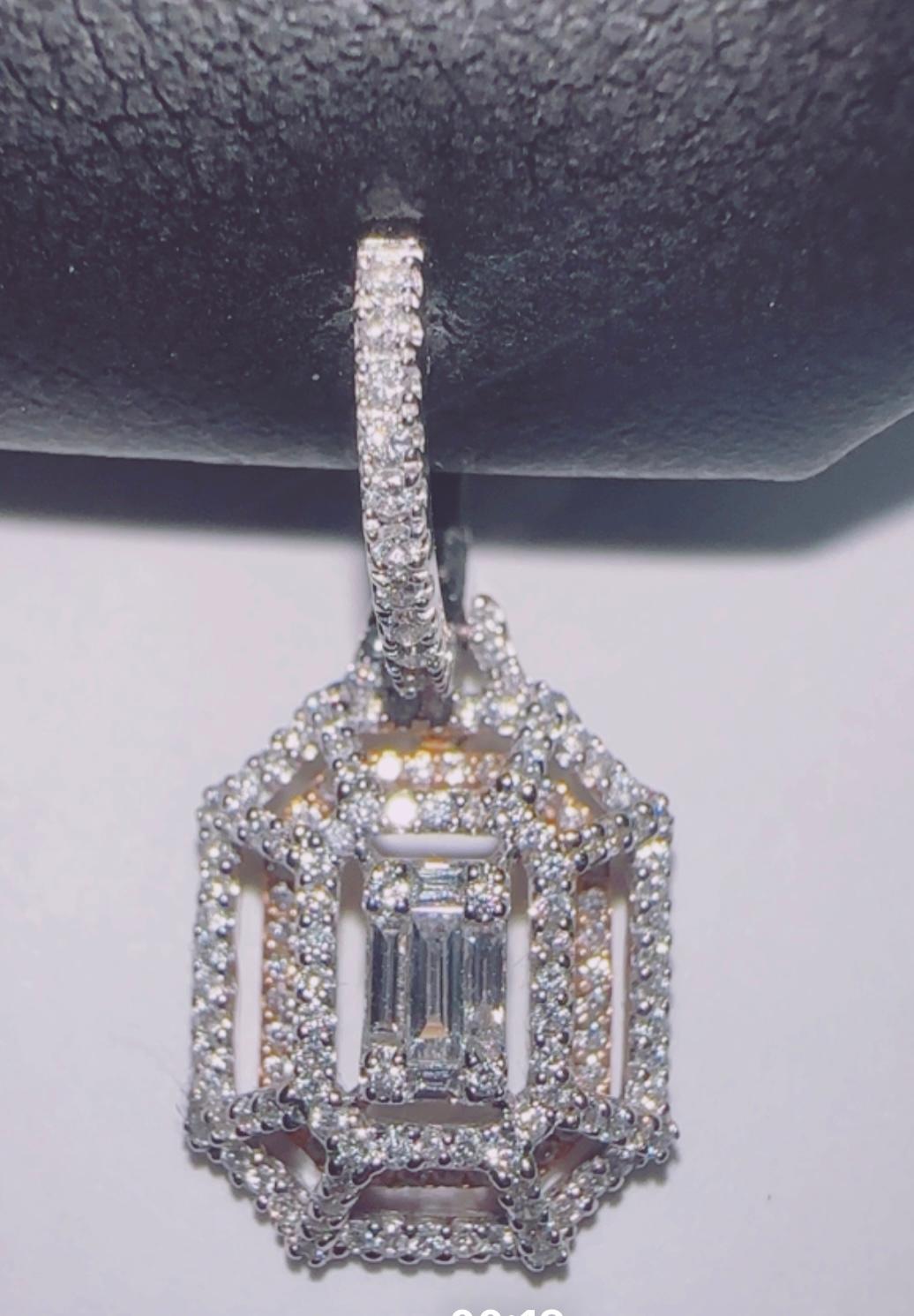 Emerald Cut 18K VVS White Gold Dangling Diamond Earrings For Sale
