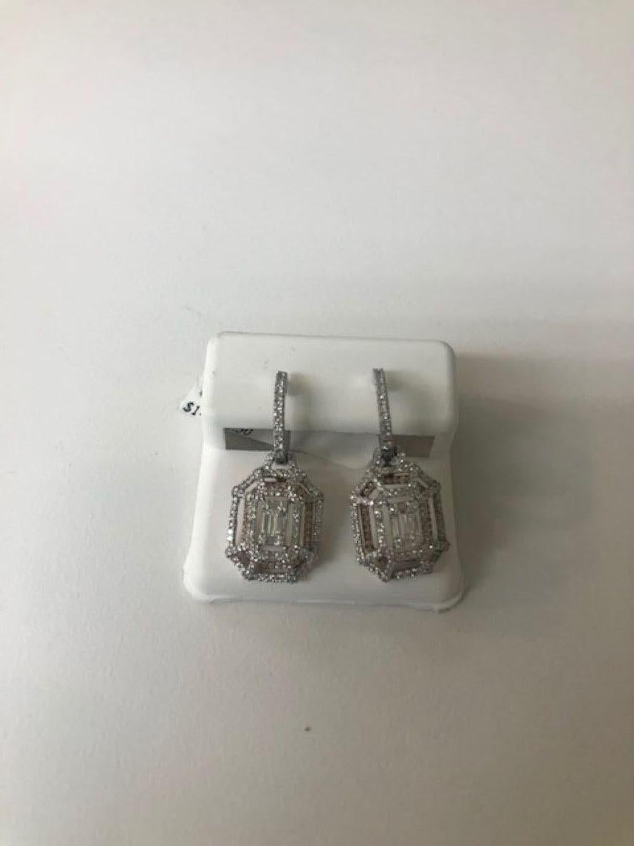 Women's or Men's 18K VVS White Gold Dangling Diamond Earrings For Sale
