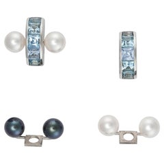 18K W Gold Interchangeable Aquamarine Pearl Earrings Convertible Pendant, 2000