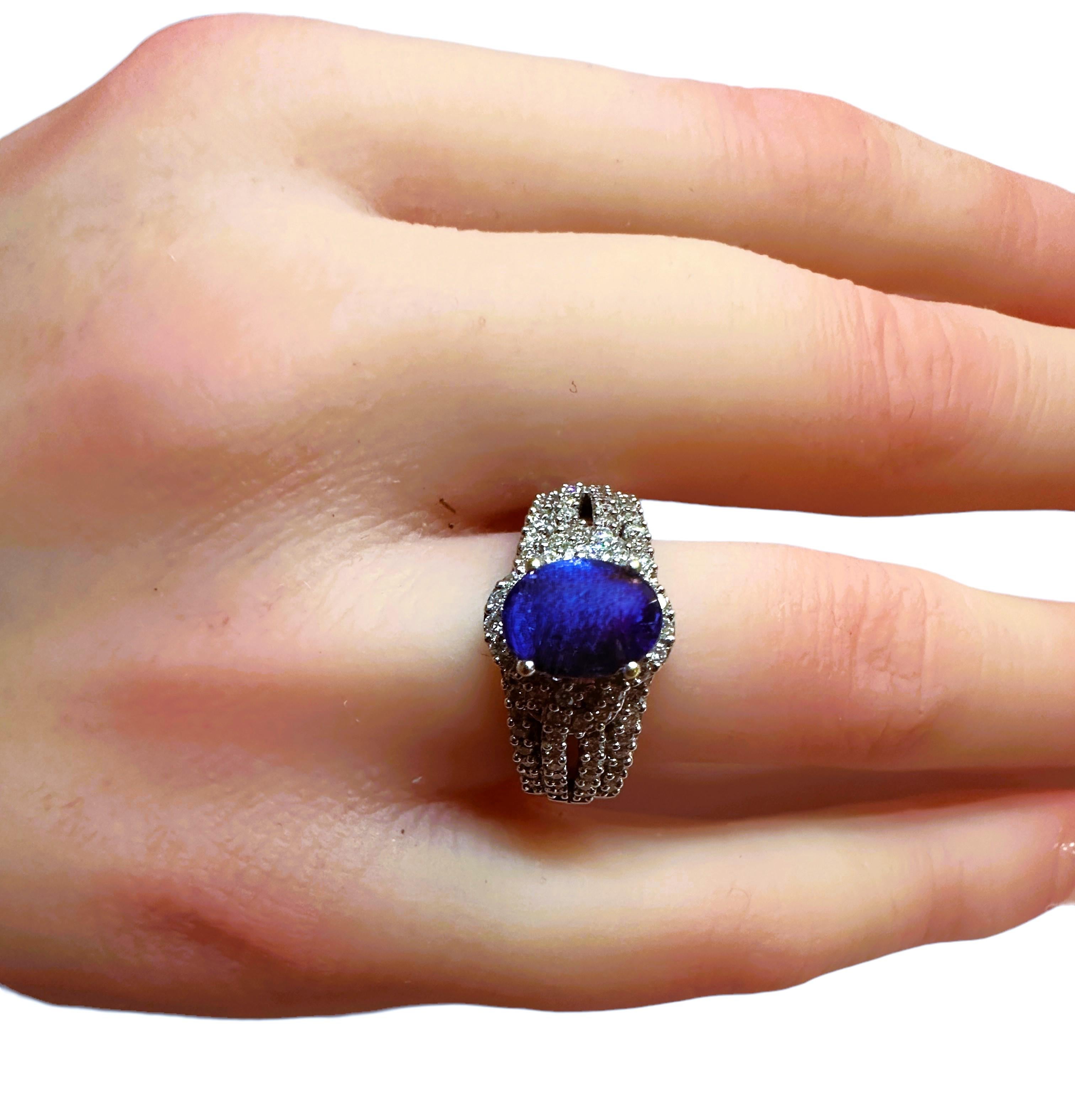 18K WG 1 Carat Oval Cut Tanzanite Ring with 3/4 CTTW Diamonds with Appraisal For Sale 2