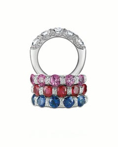 Carelle 18K WG 1.25 Ct Pink Sapphire .20 Ct Diamond Bridal Anniversary Band Ring