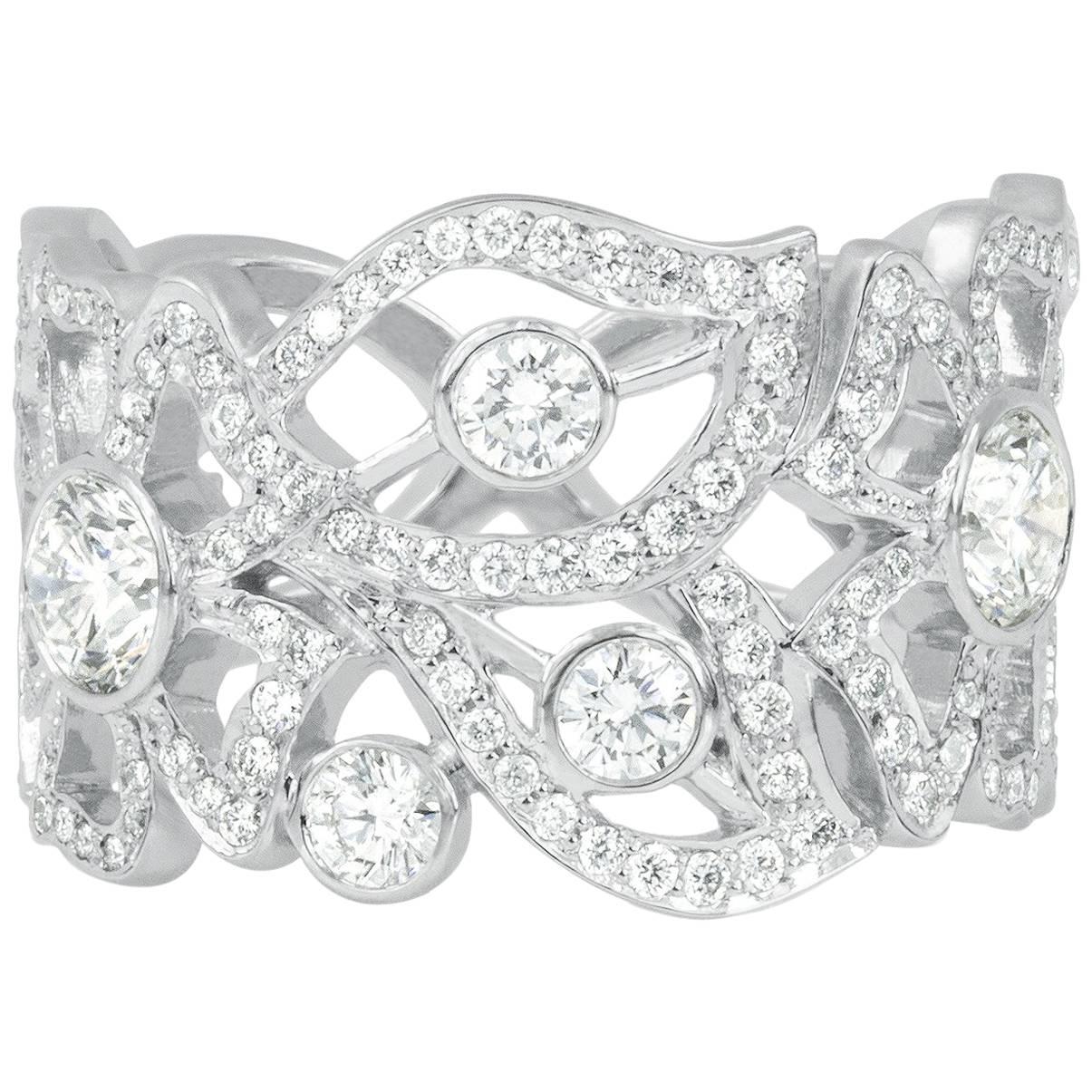 18K WG, 1.36 Ct Diamond Carelle Florette Bridal Wedding Band Anniversary Ring For Sale