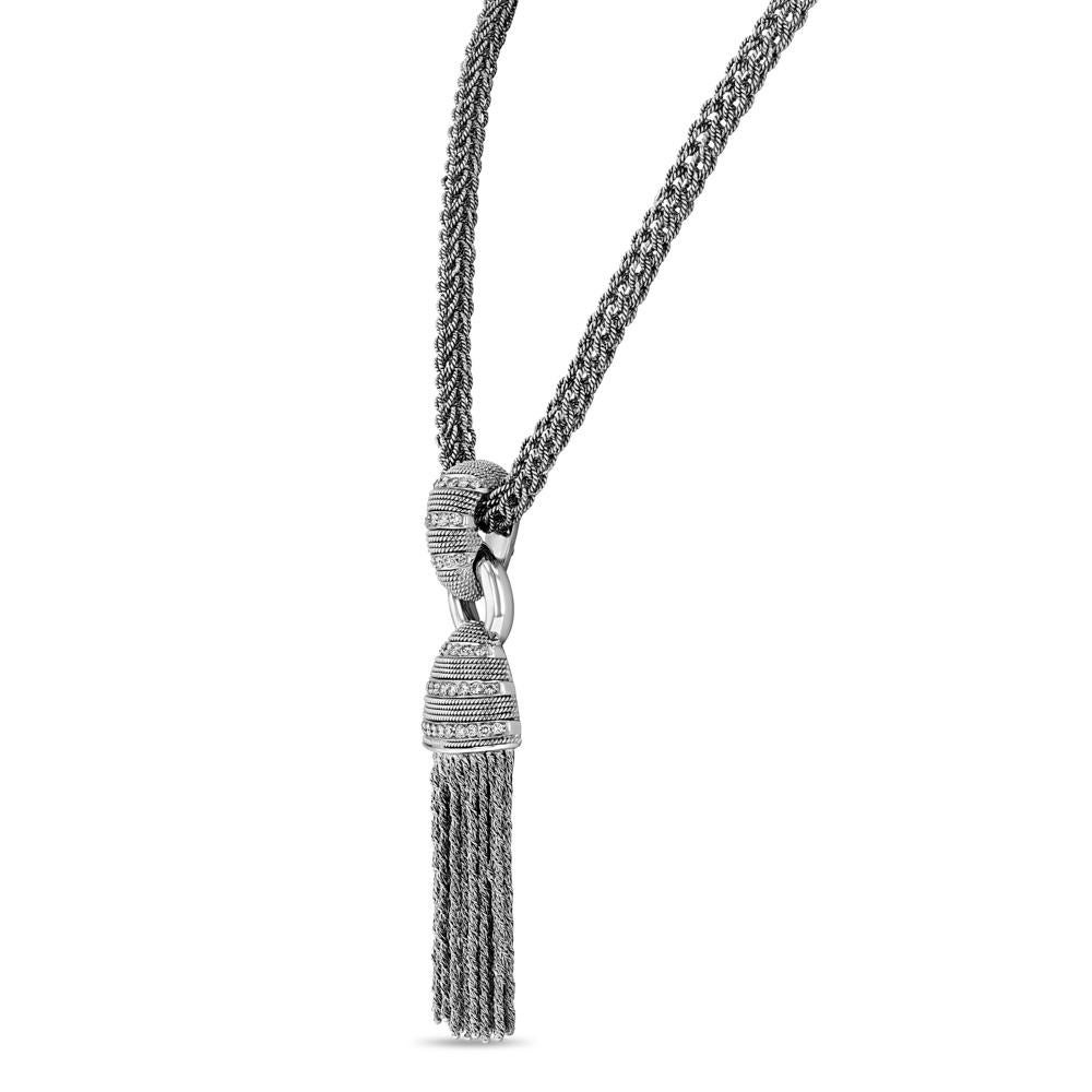 This 18k white pendant necklace is truly a work of art. The piece is comprised of a heavy rope chain and a beautifully crafted tassel pendant.  Pave diamonds and several rows of hanging rope chain complete this extraordinary piece.  The piece was