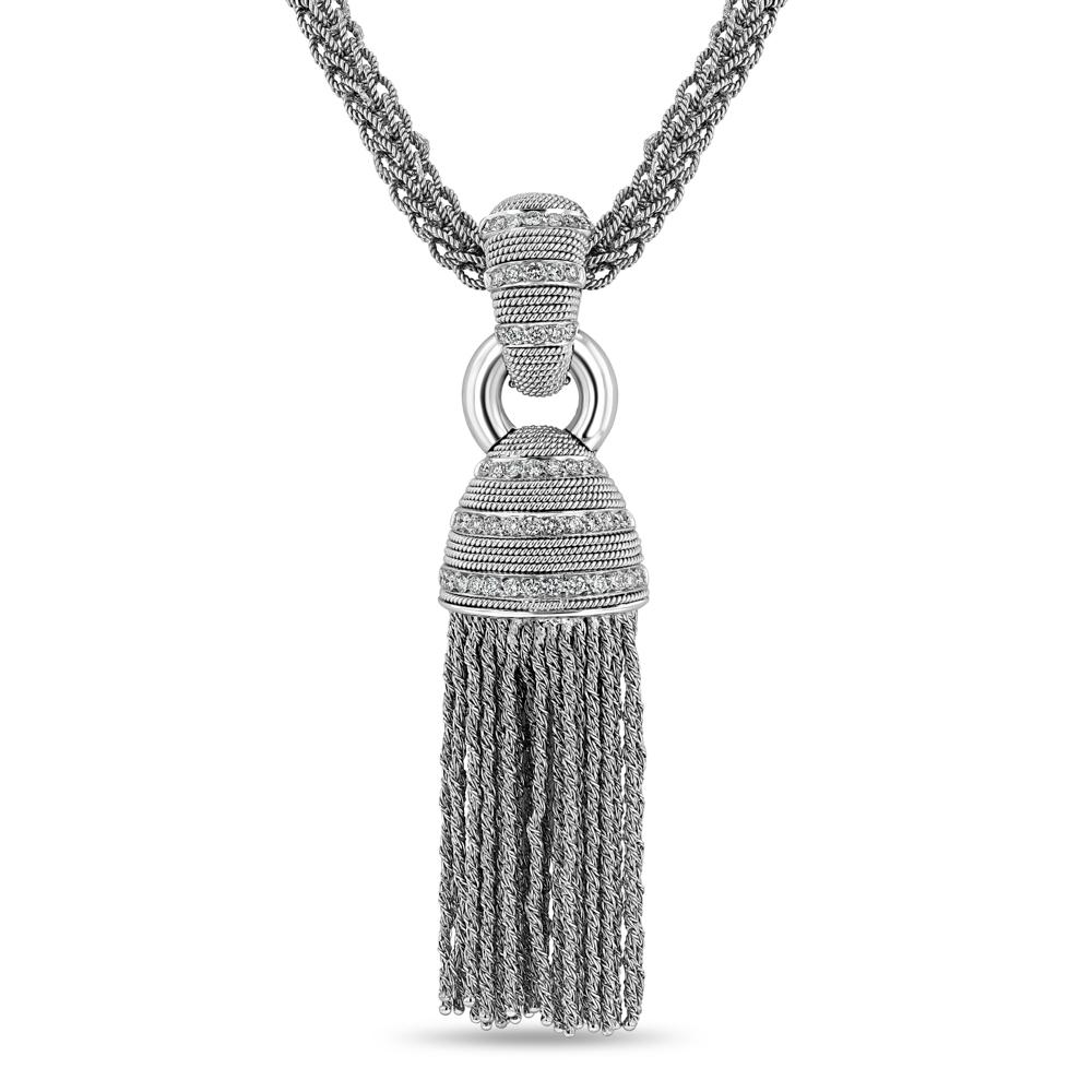 18k WG and Diamond Tassel Pendant Necklace In Good Condition For Sale In Aspen, CO