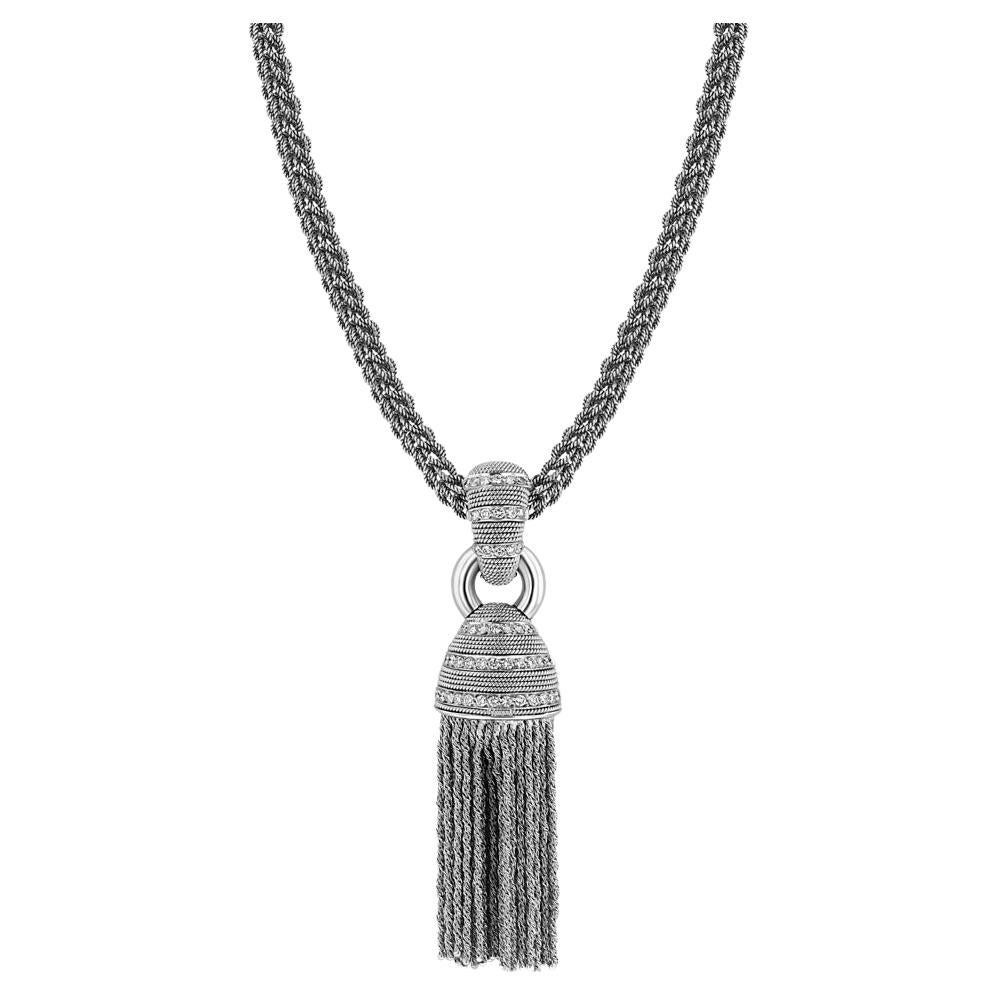 18k WG and Diamond Tassel Pendant Necklace For Sale