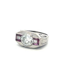 18K WG Art Deco Ring with 2.13 Carat GIA Diamonds & 0.18 Carat Ruby Size 5