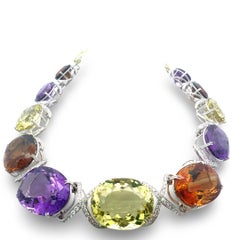 18K WG Collar Necklace 10ct Round H VS1 Diamond 333.3ct Citrine 166.6ct Amethyst