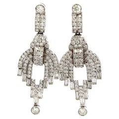 18K WG Dangling Earrings with 7.3 Carat Round & Baguette Shape Diamonds H-VS