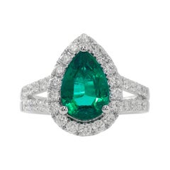 18k Wg Emerald Ring, Diamond 0.99ct. Emerald 2.97ct, 6.57gm, 43 St