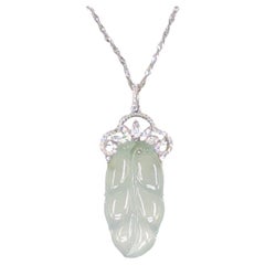 18k WG Icy Jadeite Diamond Pendant 17" 18k WG Necklace GIA Gemologist Appraisal