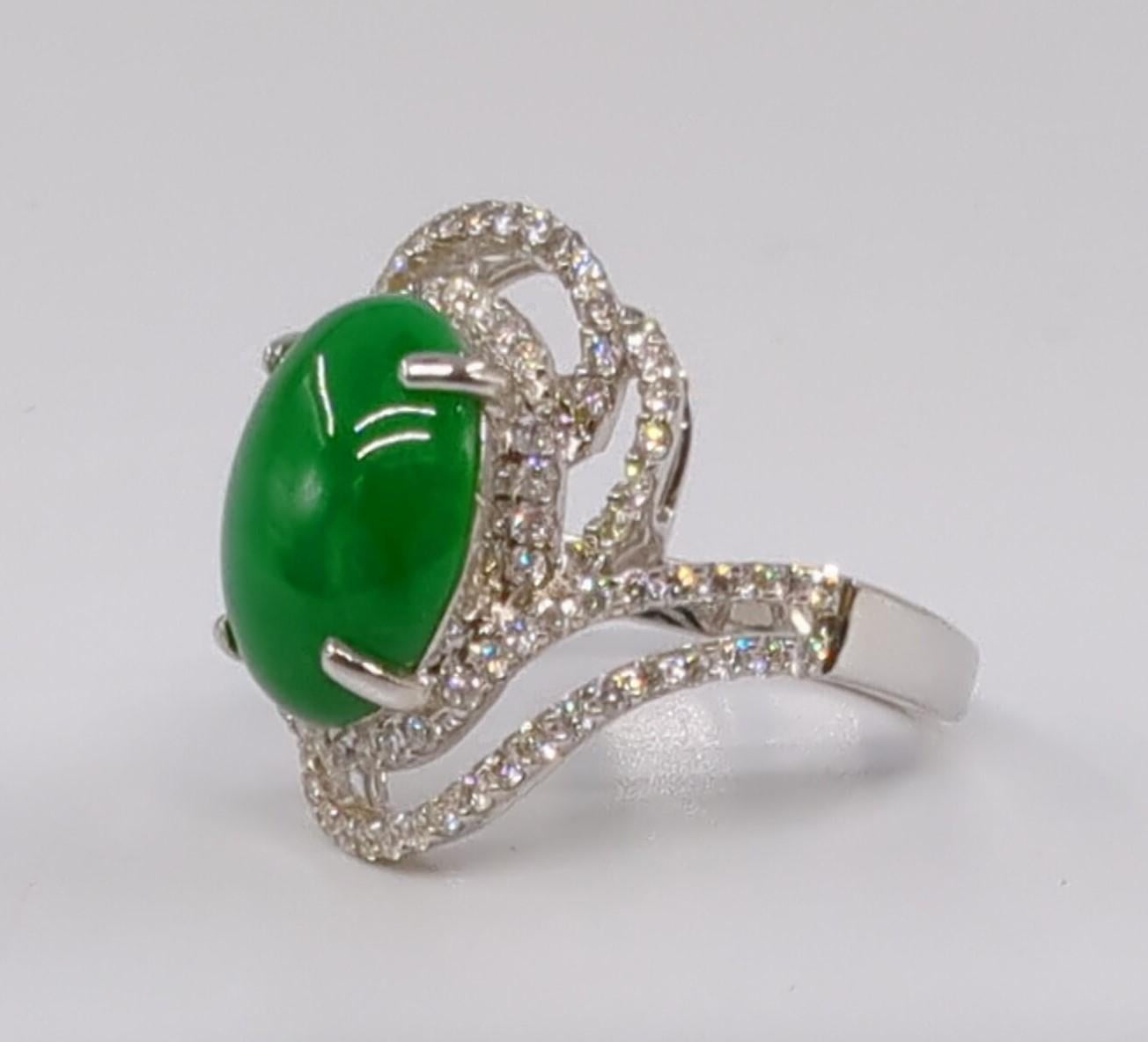 18K WG Ladies A-Grade Green Jadeite Diamond Ring GIA Gemologist Appraisal Sz 7.5 For Sale 3