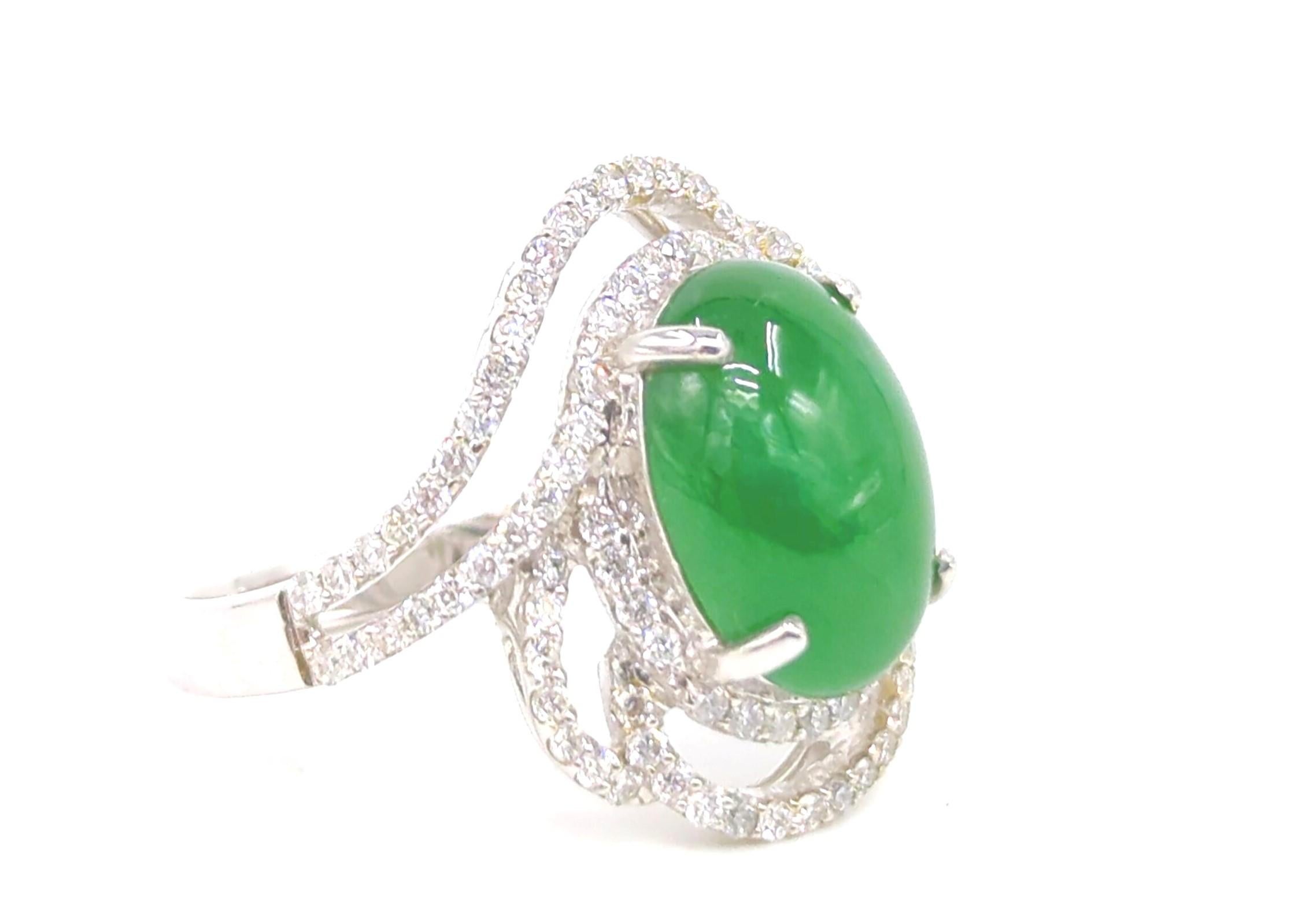 18K WG Ladies A-Grade Green Jadeite Diamond Ring GIA Gemologist Appraisal Sz 7.5 For Sale 4