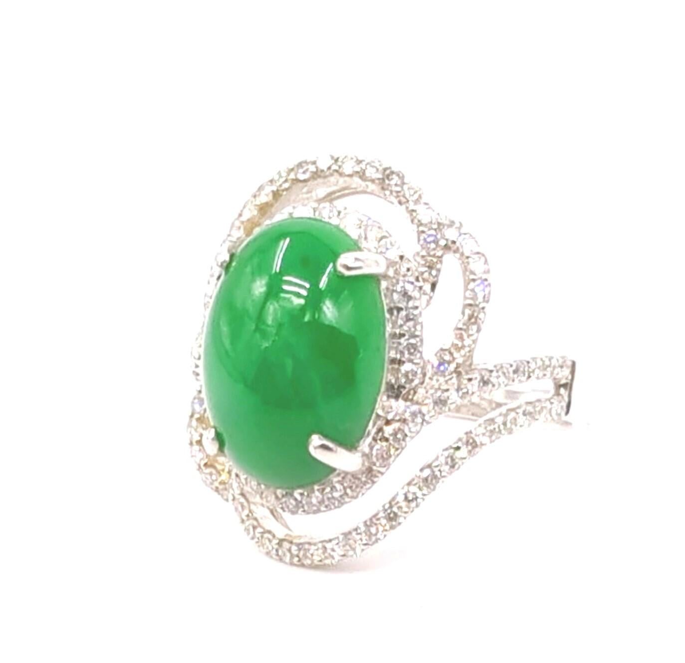 18K WG Ladies A-Grade Green Jadeite Diamond Ring GIA Gemologist Appraisal Sz 7.5 For Sale 7