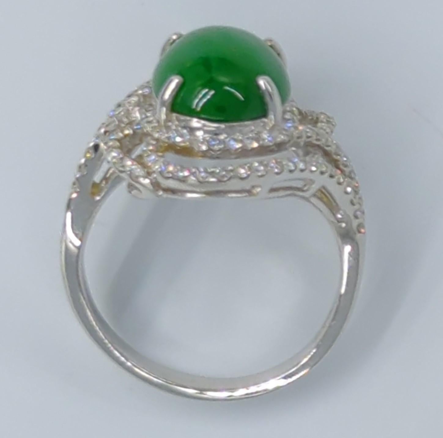 Women's 18K WG Ladies A-Grade Green Jadeite Diamond Ring GIA Gemologist Appraisal Sz 7.5 For Sale
