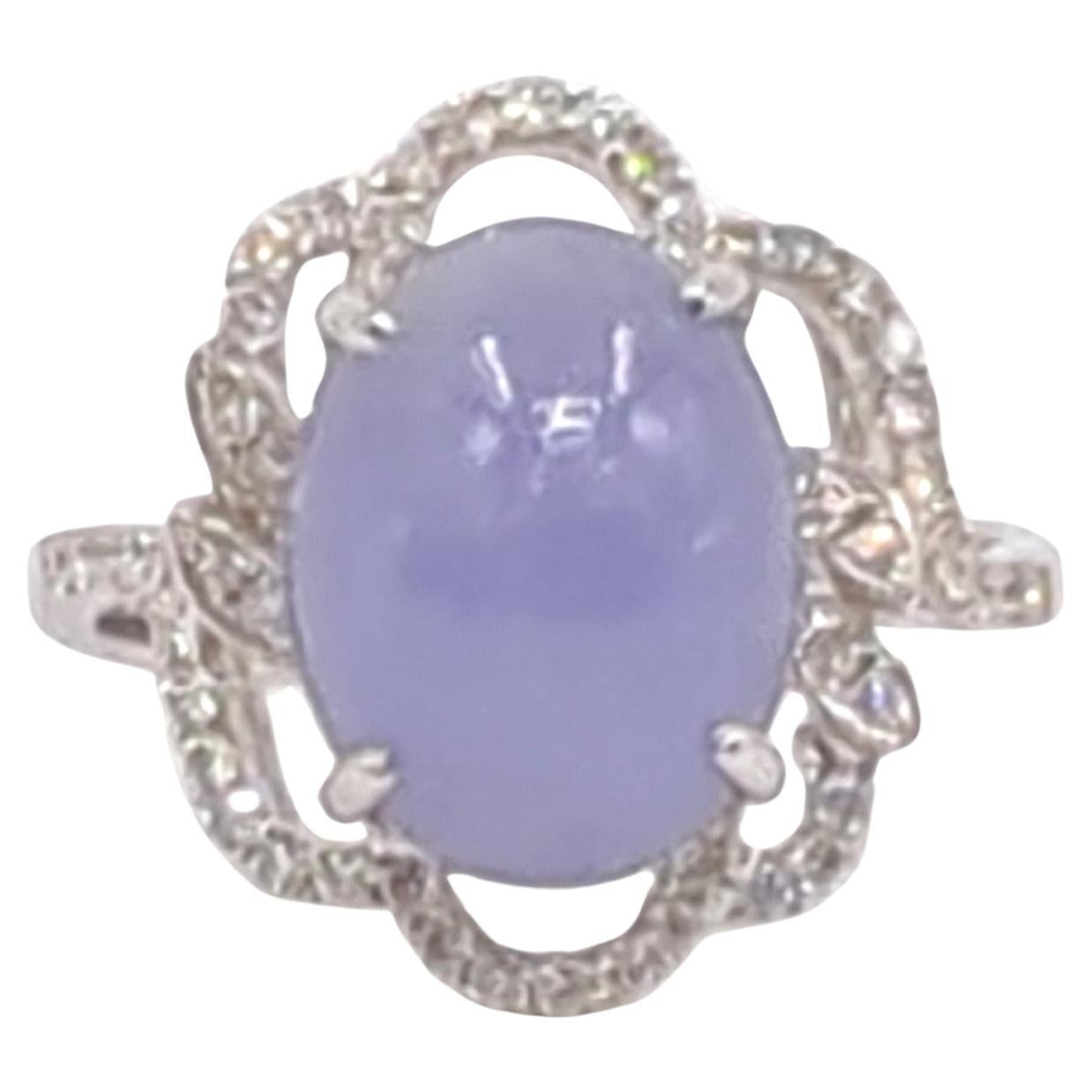 Artisan 18K WG Lavender Jadeite Diamond Ring A-Grade, GIA Gemologist Appraisal Sz 7.5 For Sale