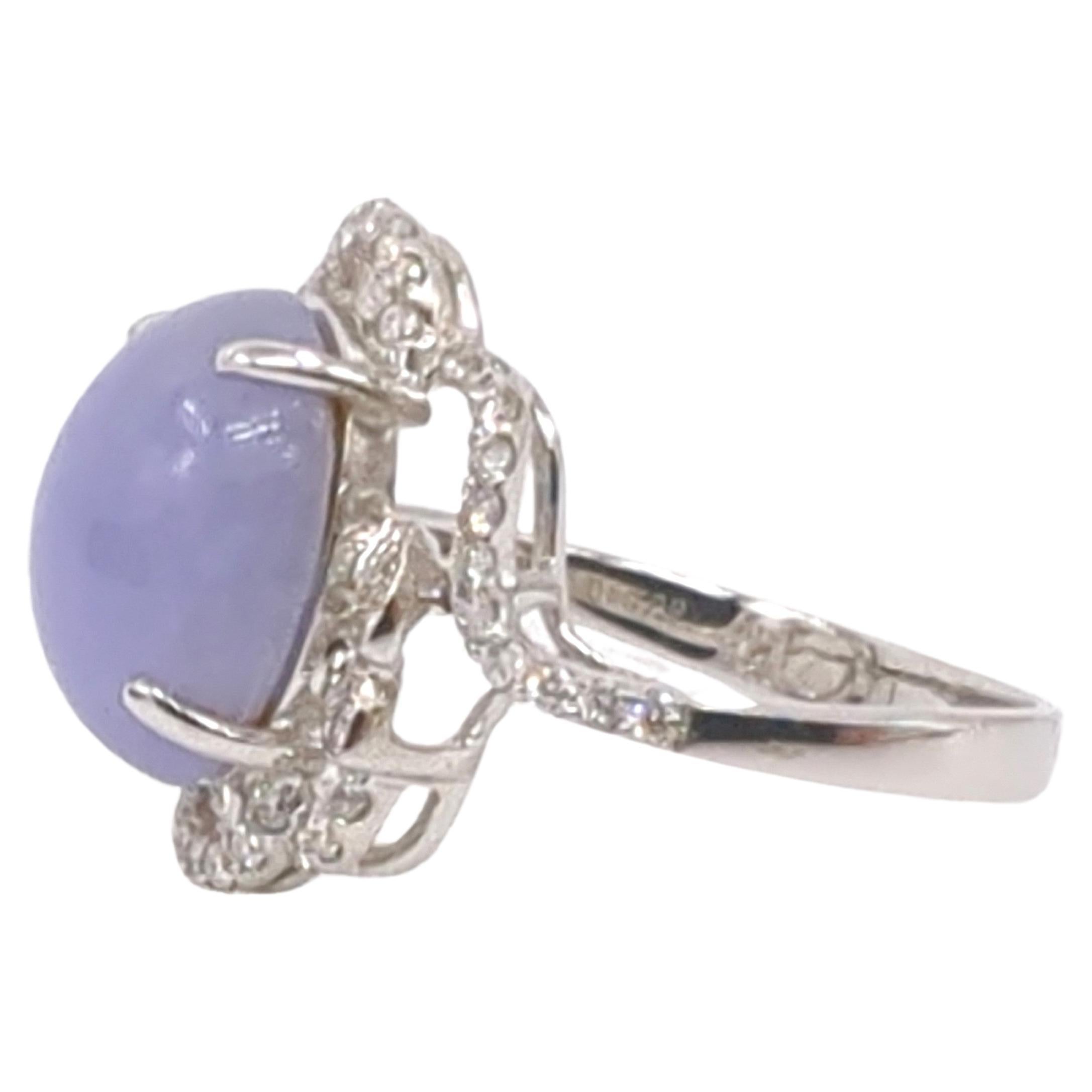 Women's 18K WG Lavender Jadeite Diamond Ring A-Grade, GIA Gemologist Appraisal Sz 7.5 For Sale