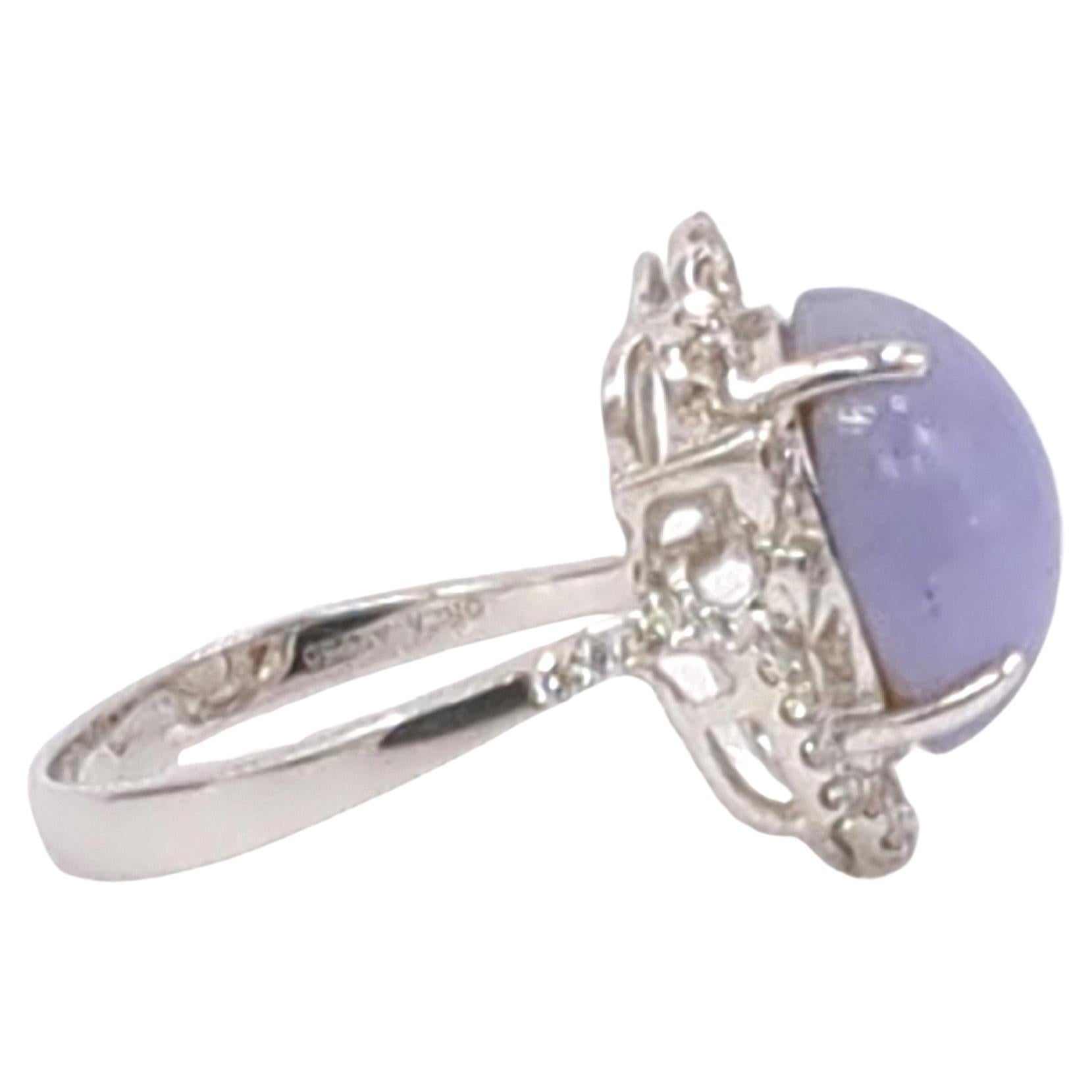 18K WG Lavender Jadeite Diamond Ring A-Grade, GIA Gemologist Appraisal Sz 7.5 For Sale 1